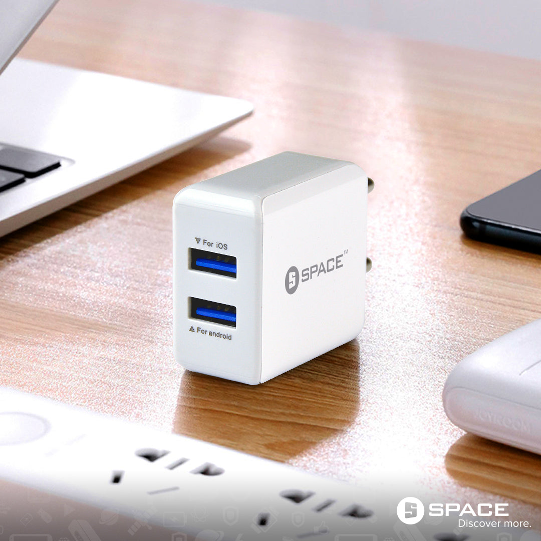 Dual Port USB 2.4A Wall Charger w Micro USB Cable